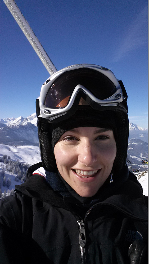 Sarah on a ski lift in Gosau